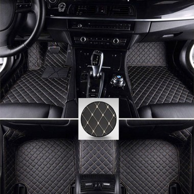 Low Cost Black and Beige Stitching Luxury Leather Diamond Car Floor Mats