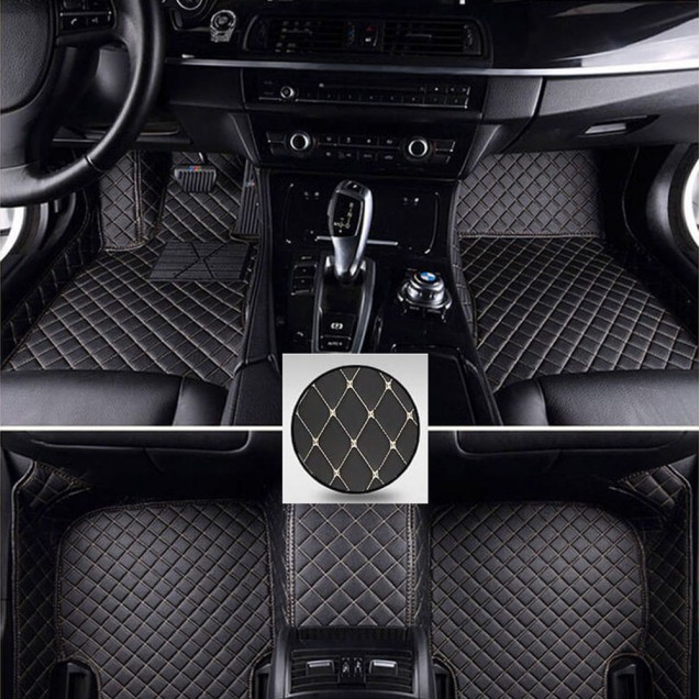 Low Cost Black and Beige Stitching Luxury Leather Diamond Car Floor Mats Low Cost Black and Beige Stitching Luxury Leather Diamond Car Floor Mats