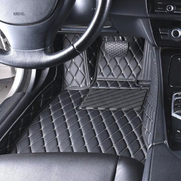 Low Cost Black and Beige Stitching Luxury Leather Diamond Car Floor Mats Low Cost Black and Beige Stitching Luxury Leather Diamond Car Floor Mats
