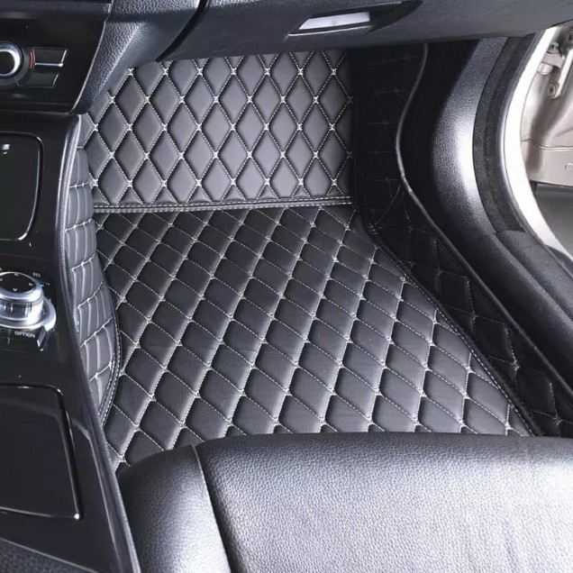 Low Cost Black and Beige Stitching Luxury Leather Diamond Car Floor Mats Low Cost Black and Beige Stitching Luxury Leather Diamond Car Floor Mats
