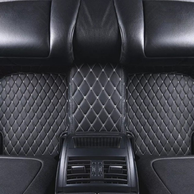 Low Cost Black and Beige Stitching Luxury Leather Diamond Car Floor Mats Low Cost Black and Beige Stitching Luxury Leather Diamond Car Floor Mats