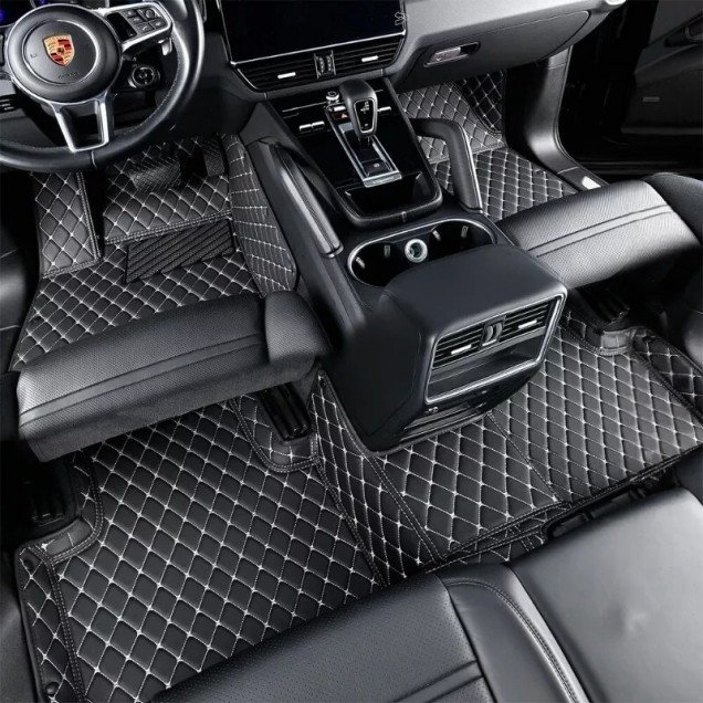 Low Cost Black and Beige Stitching Luxury Leather Diamond Car Floor Mats Low Cost Black and Beige Stitching Luxury Leather Diamond Car Floor Mats