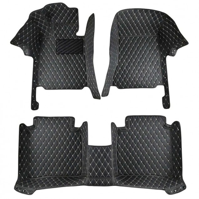 Low Cost Black and Beige Stitching Luxury Leather Diamond Car Floor Mats Low Cost Black and Beige Stitching Luxury Leather Diamond Car Floor Mats