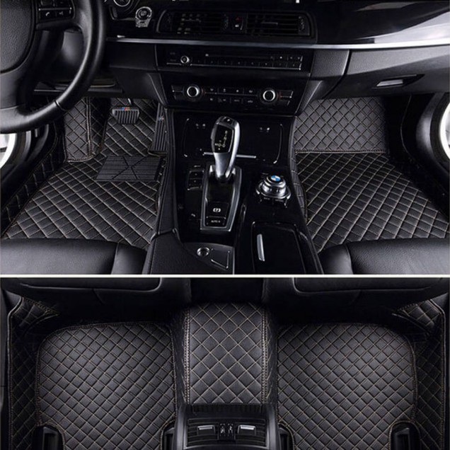 Low Cost Black and Beige Stitching Luxury Leather Diamond Car Mats Low Cost Black and Beige Stitching Luxury Leather Diamond Car Mats