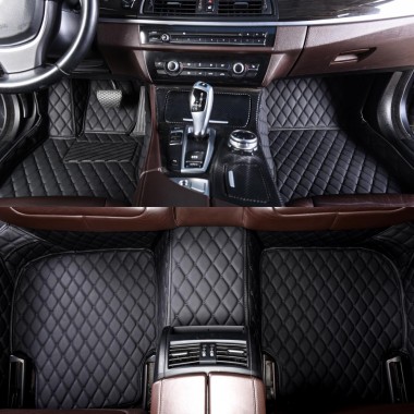 Low Cost Black and Black Stitching Luxury Leather Diamond Car Floor Mats