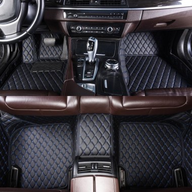 Low Cost Black and Blue Stitching Luxury Leather Diamond Car Floor Mats