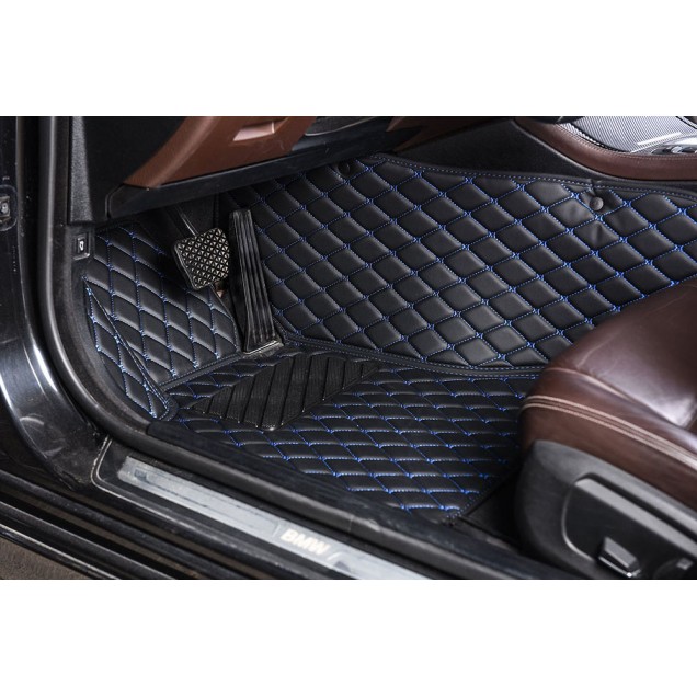 Low Cost Black and Blue Stitching Luxury Leather Diamond Car Floor Mats Low Cost Black and Blue Stitching Luxury Leather Diamond Car Floor Mats
