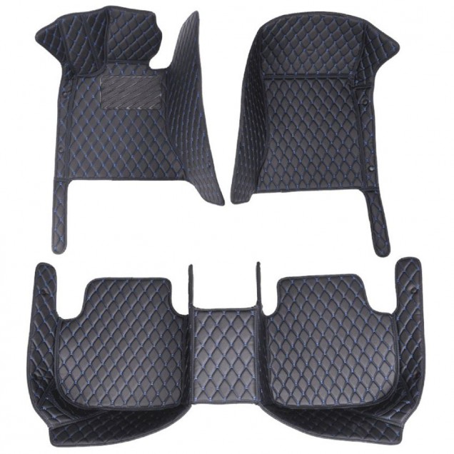 Low Cost Black and Blue Stitching Luxury Leather Diamond Car Floor Mats Low Cost Black and Blue Stitching Luxury Leather Diamond Car Floor Mats
