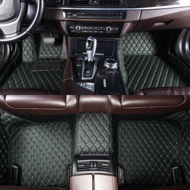 Low Cost Black and Green Stitching Luxury Leather Diamond Car Floor Mats