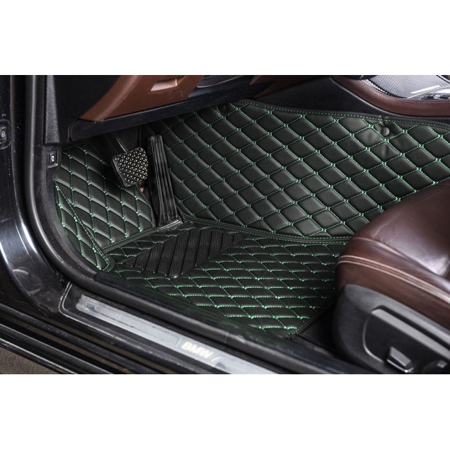 Low Cost Black and Green Stitching Luxury Leather Diamond Car Floor Mats Low Cost Black and Green Stitching Luxury Leather Diamond Car Floor Mats