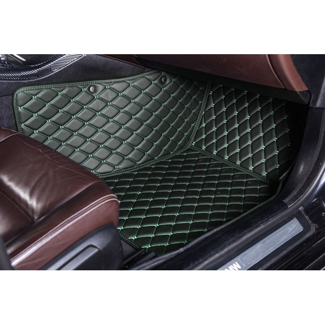 Low Cost Black and Green Stitching Luxury Leather Diamond Car Floor Mats Low Cost Black and Green Stitching Luxury Leather Diamond Car Floor Mats