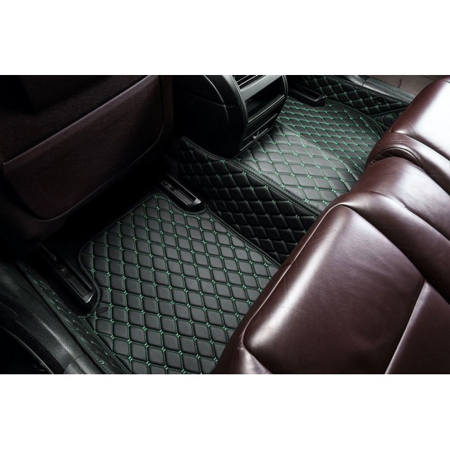 Low Cost Black and Green Stitching Luxury Leather Diamond Car Floor Mats Low Cost Black and Green Stitching Luxury Leather Diamond Car Floor Mats