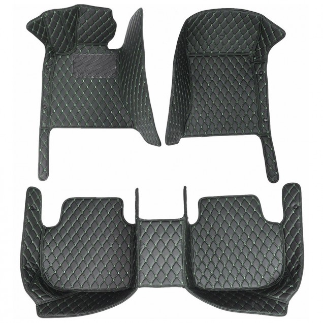 Low Cost Black and Green Stitching Luxury Leather Diamond Car Floor Mats Low Cost Black and Green Stitching Luxury Leather Diamond Car Floor Mats