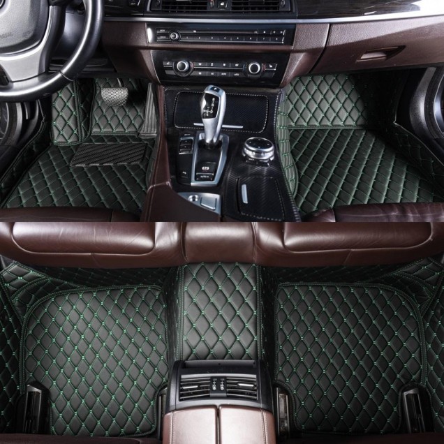 Low Cost Black and Green Stitching Luxury Leather Diamond Car Mats Low Cost Black and Green Stitching Luxury Leather Diamond Car Mats