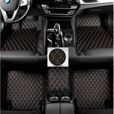 Low Cost Black and Orange Stitching Luxury Leather Diamond Car Floor Mats