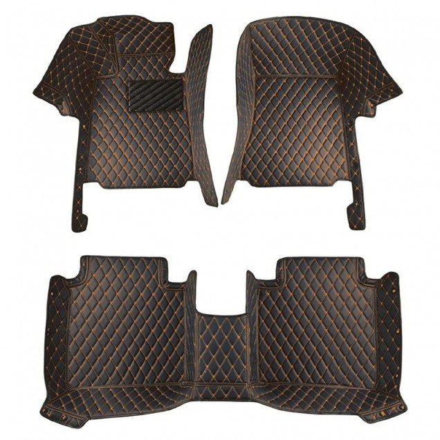 Low Cost Black and Orange Stitching Luxury Leather Diamond Car Floor Mats Low Cost Black and Orange Stitching Luxury Leather Diamond Car Floor Mats