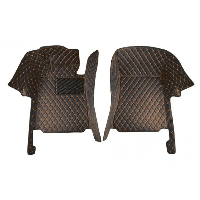Low Cost Black and Orange Stitching Luxury Leather Diamond Car Floor Mats Low Cost Black and Orange Stitching Luxury Leather Diamond Car Floor Mats
