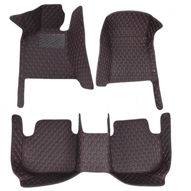 Low Cost Black and Red Stitching Luxury Leather Diamond Car Mats Low Cost Black and Red Stitching Luxury Leather Diamond Car Mats