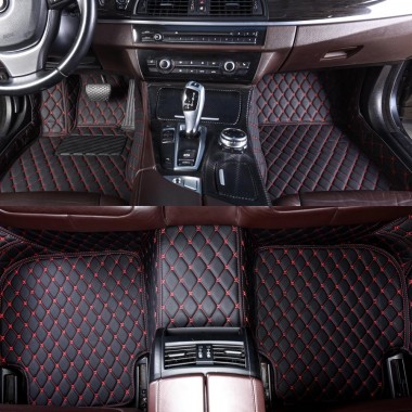 Low Cost Black and Red Stitching Luxury Leather Diamond Car Floor Mats