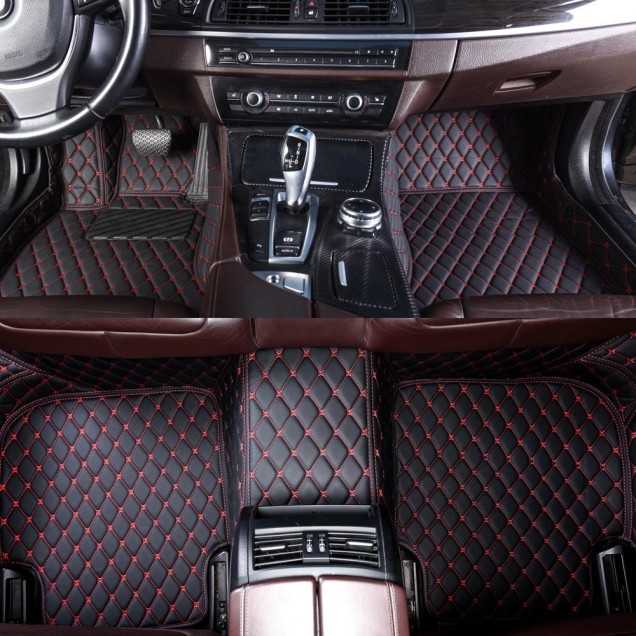 Low Cost Black and Red Stitching Luxury Leather Diamond Car Floor Mats Low Cost Black and Red Stitching Luxury Leather Diamond Car Floor Mats