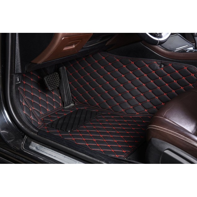 Low Cost Black and Red Stitching Luxury Leather Diamond Car Floor Mats Low Cost Black and Red Stitching Luxury Leather Diamond Car Floor Mats