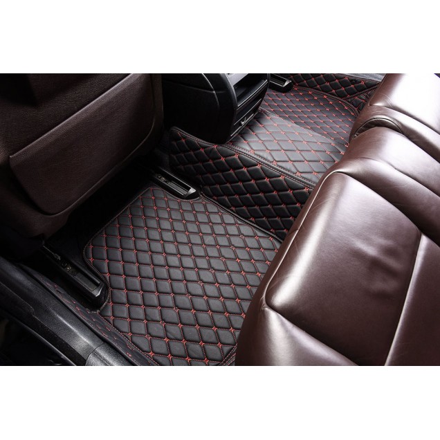 Low Cost Black and Red Stitching Luxury Leather Diamond Car Floor Mats Low Cost Black and Red Stitching Luxury Leather Diamond Car Floor Mats