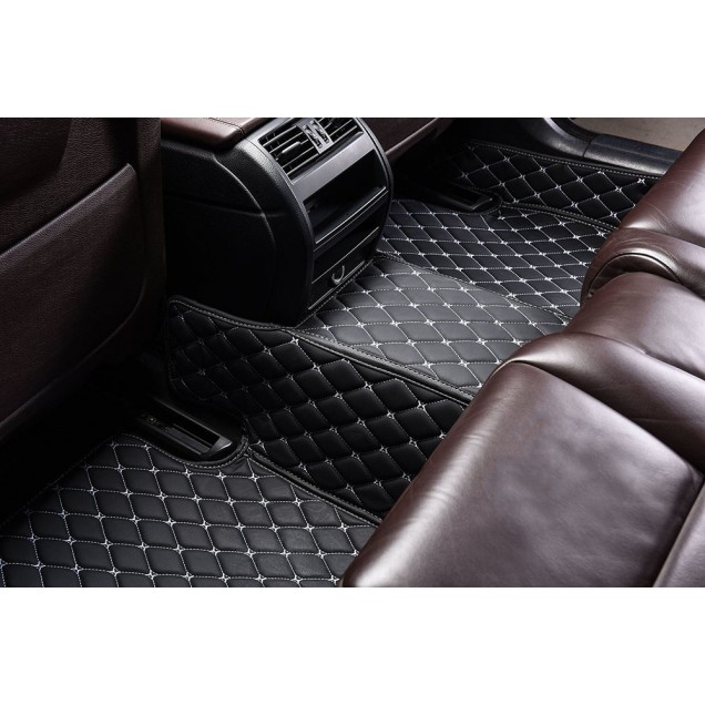 Low Cost Black and White Stitching Luxury Leather Diamond Car Mats Low Cost Black and White Stitching Luxury Leather Diamond Car Mats