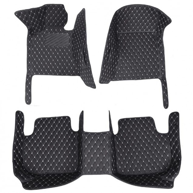 Low Cost Black and White Stitching Luxury Leather Diamond Car Floor Mats Low Cost Black and White Stitching Luxury Leather Diamond Car Floor Mats