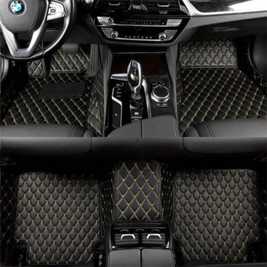 Low Cost Black and Yellow Stitching Luxury Leather Diamond Car Floor Mats