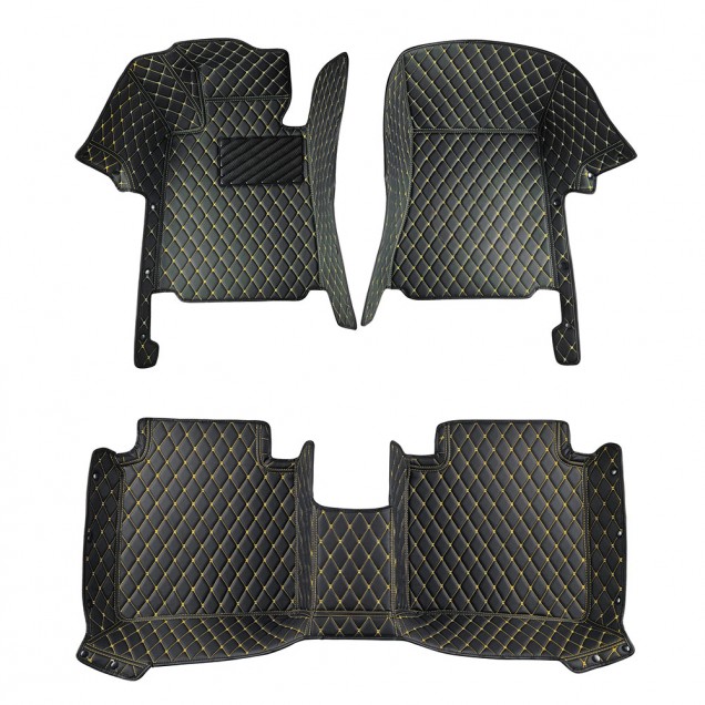 Low Cost Black and Yellow Stitching Luxury Leather Diamond Car Floor Mats Low Cost Black and Yellow Stitching Luxury Leather Diamond Car Floor Mats
