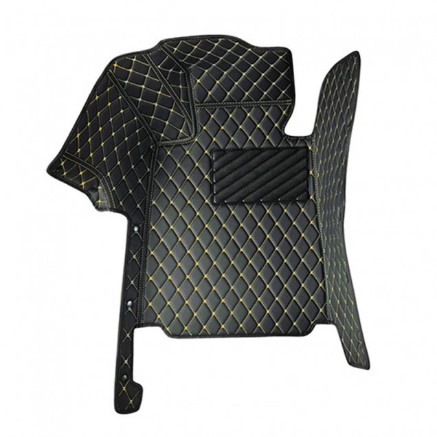 Low Cost Black and Yellow Stitching Luxury Leather Diamond Car Floor Mats Low Cost Black and Yellow Stitching Luxury Leather Diamond Car Floor Mats