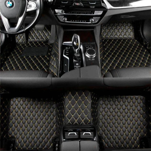 Low Cost Black and Yellow Stitching Luxury Leather Diamond Car Mats Low Cost Black and Yellow Stitching Luxury Leather Diamond Car Mats