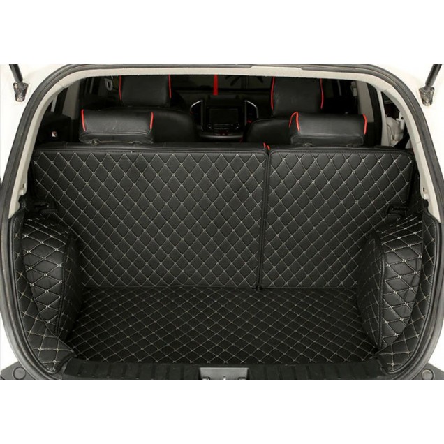 Low Cost Black and Beige Stitching Full Cover Luxury Leather Diamond Trunk Car Mats Low Cost Black and Beige Stitching Full Cover Luxury Leather Diamond Trunk Car Mats