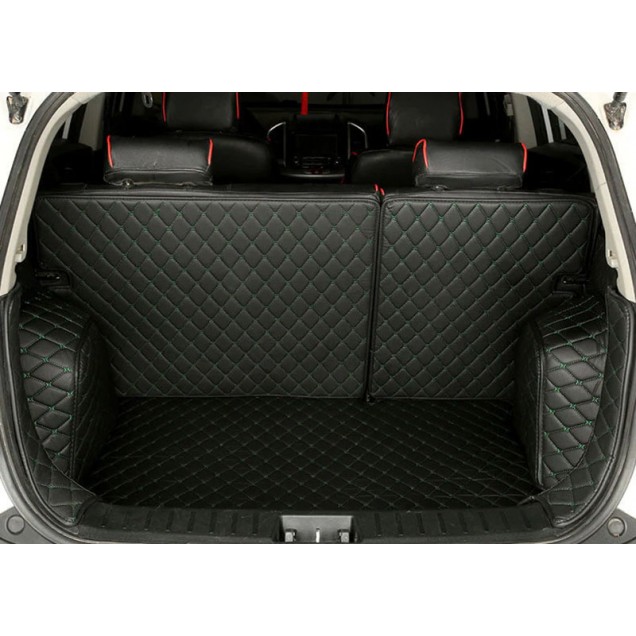 Low Cost Black and Green Stitching Full Cover Luxury Leather Diamond Trunk Car Mats Low Cost Black and Green Stitching Full Cover Luxury Leather Diamond Trunk Car Mats