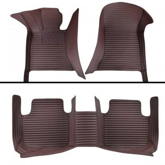 Low Cost Dark Brown Luxury Leather Stripe Car Floor Mats Low Cost Dark Brown Luxury Leather Stripe Car Floor Mats