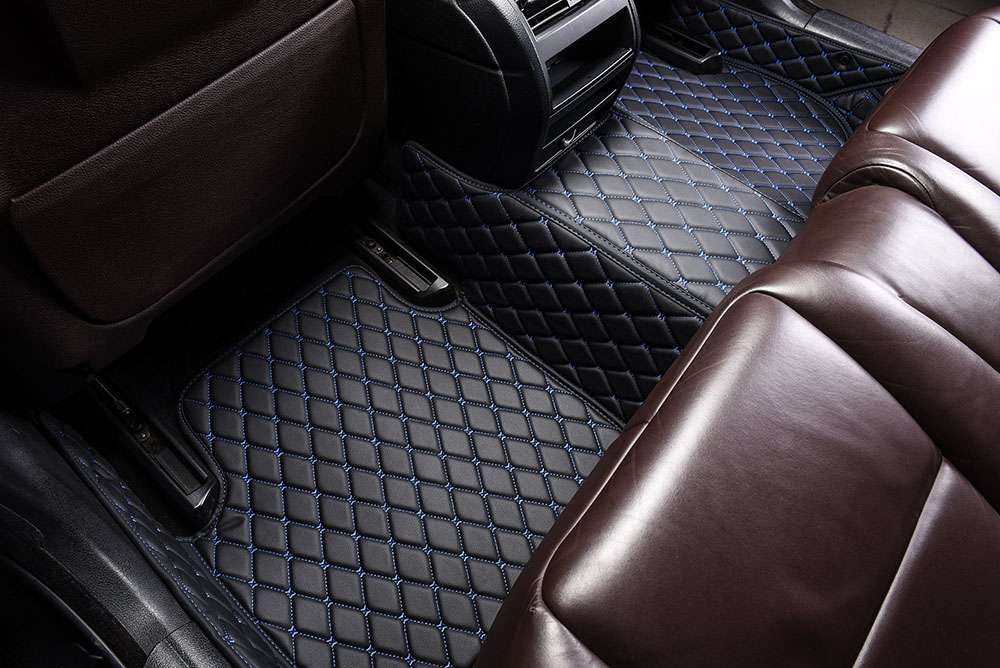 Low Cost Black and Blue Stitching Custom Diamond Car Mats