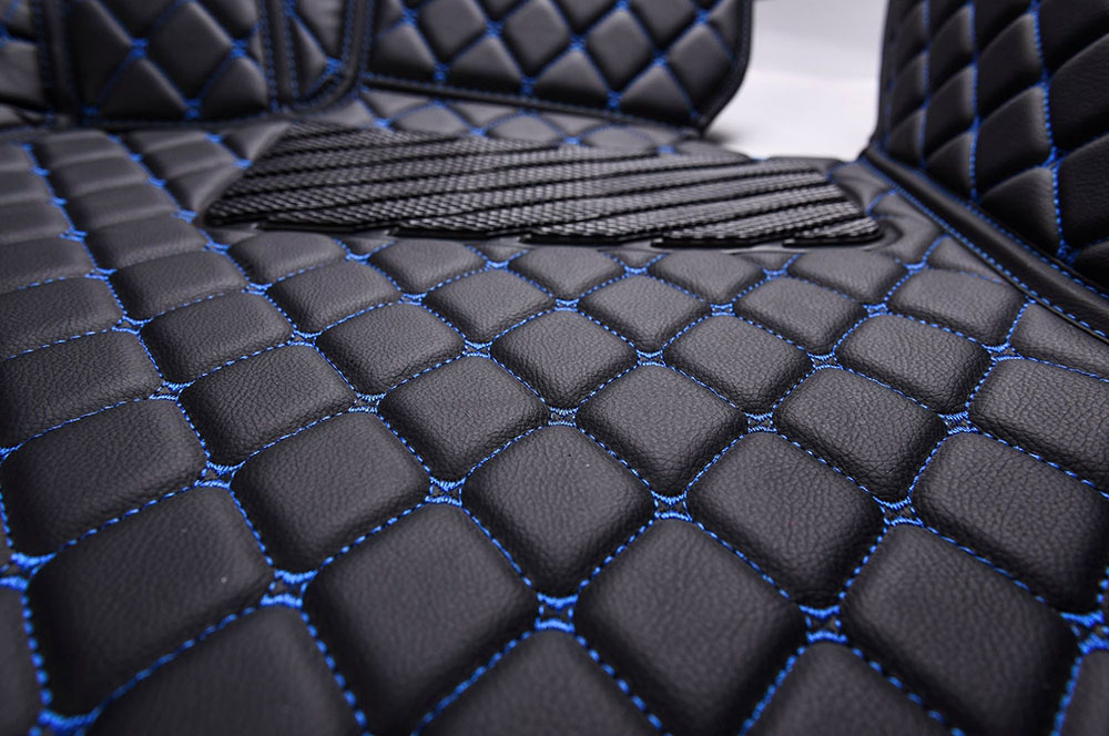 Low Cost Black and Blue Stitching Luxury Leather Diamonds Car Floor Mats