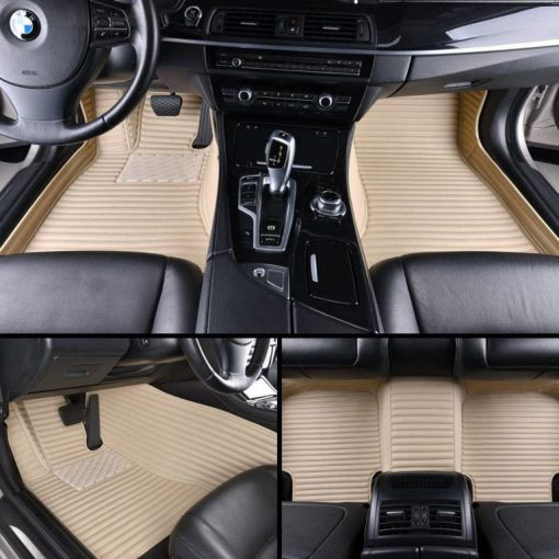 Low Cost Beige Luxury Leather Stripe Car Mats