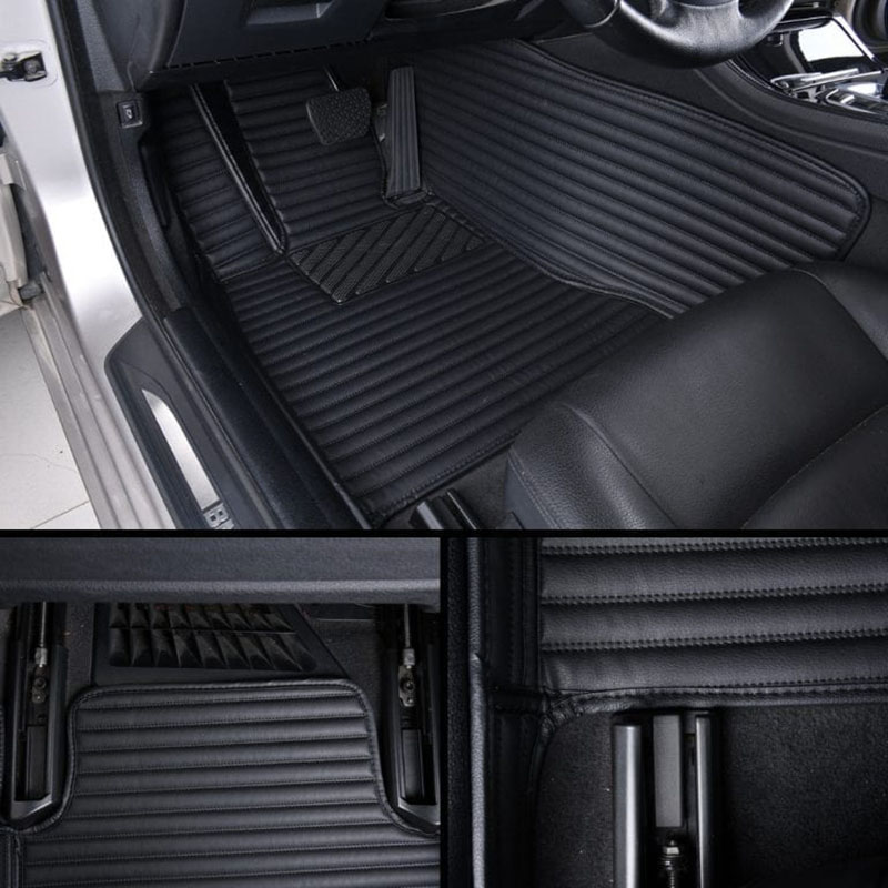 Low Cost Black Luxury Leather Stripe Car Mats