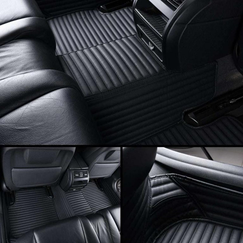 Low Cost Black Luxury Leather Stripe Car Mats