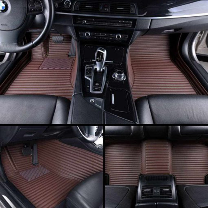 Low Cost Dark Brown Luxury Leather Stripe Car Mats