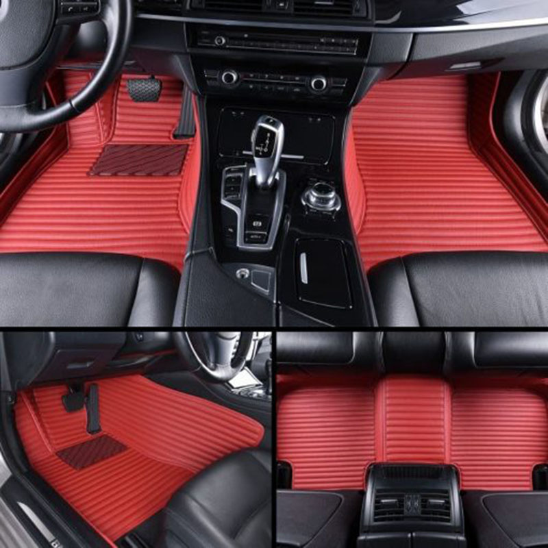 Low Cost Maroon Luxury Leather Stripe Car Mats