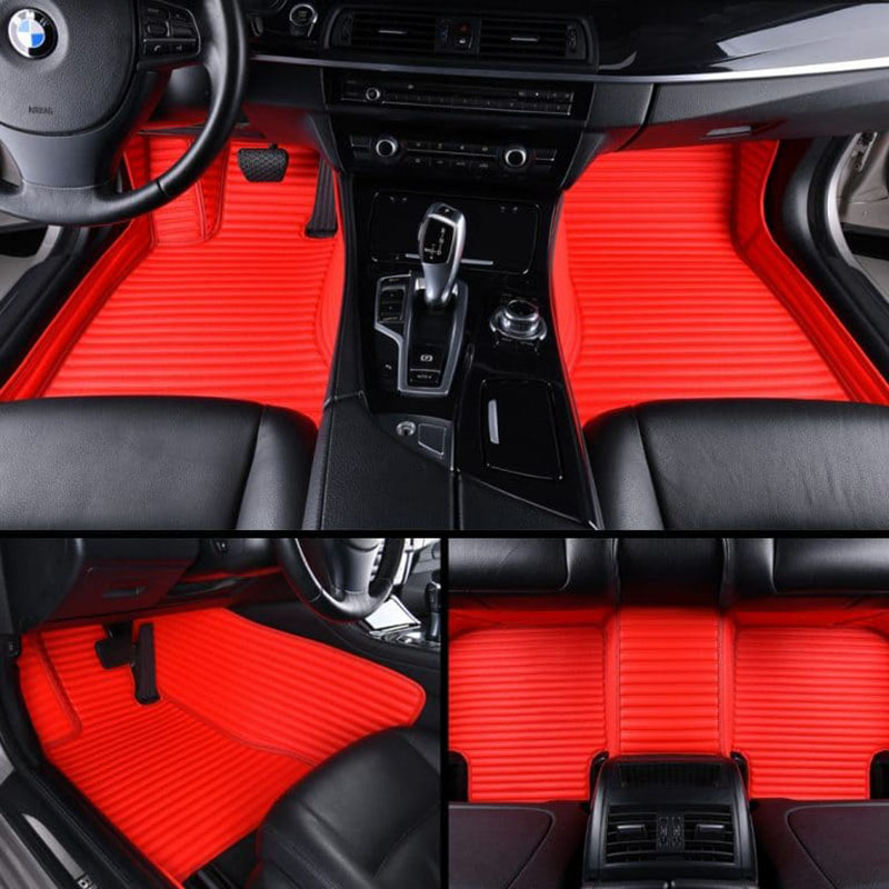 Low Cost Red Luxury Leather Stripe Car Mats